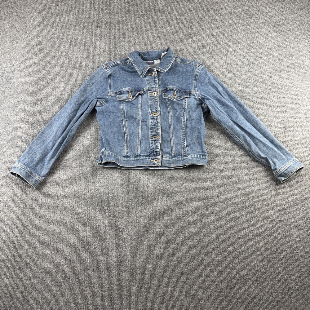 Liz Claiborne Jacket Womens Petite Small Blue Denim Jean Cropped Trucker
